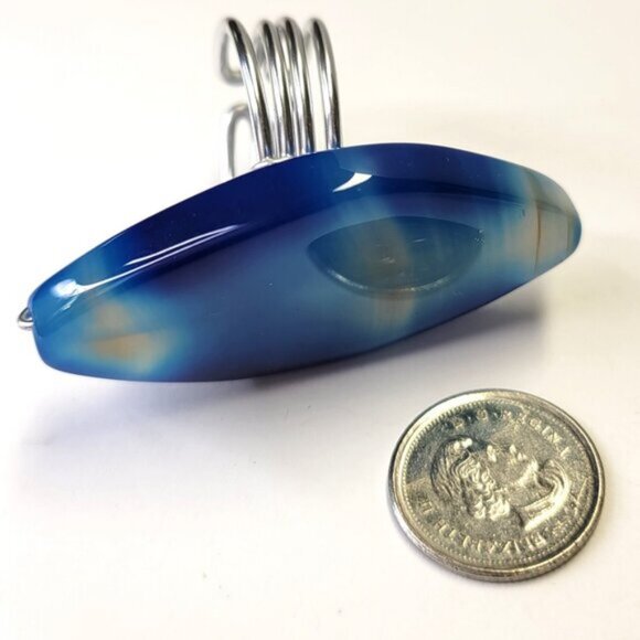 Huge Blue Agate Ring Adjustable Band Handmade Semi Precious Ring Oval Agate Ring - Picture 4 of 10